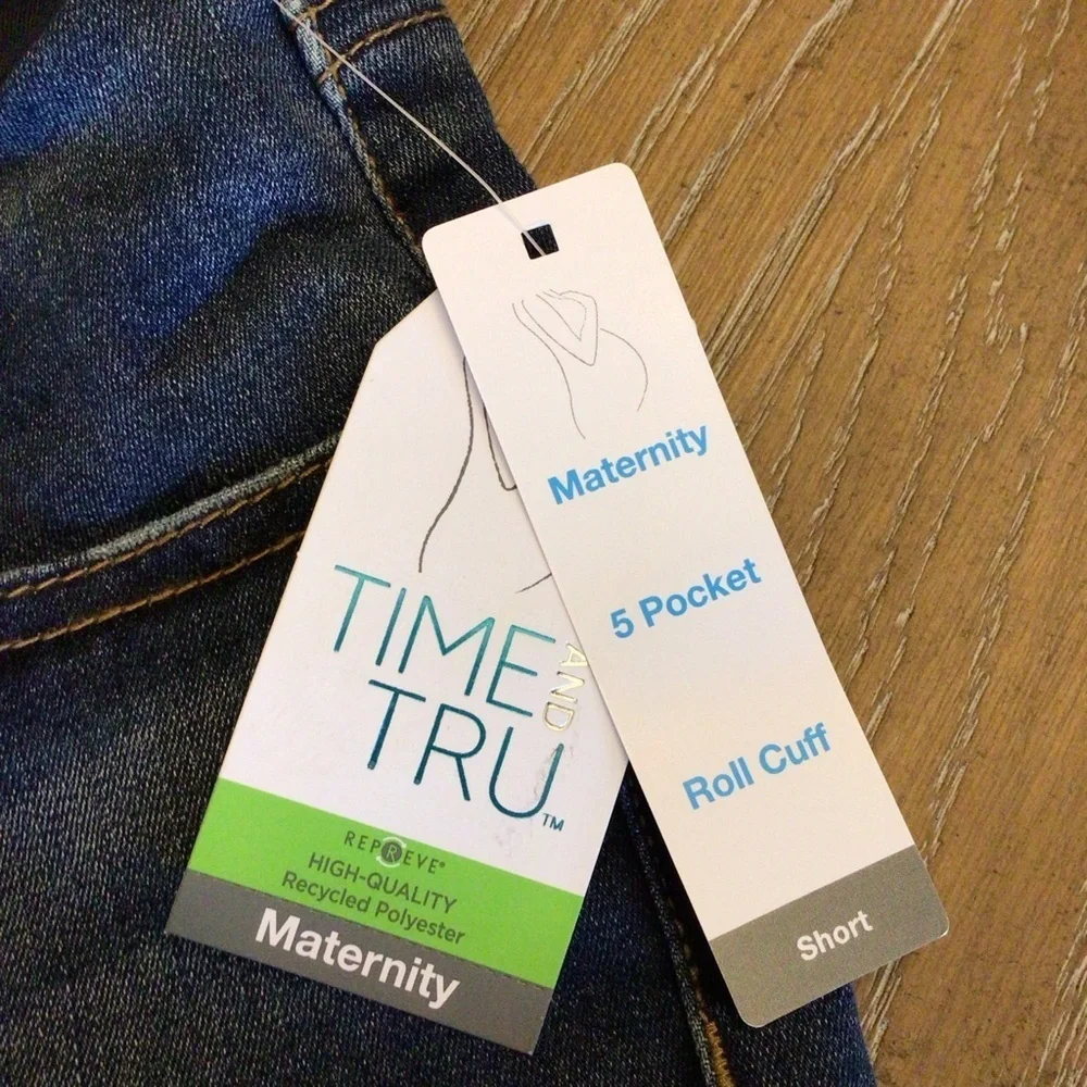 TIME AND Tru Womens Maternity Rolled Cuff Denim Shorts Size Medium 8-10